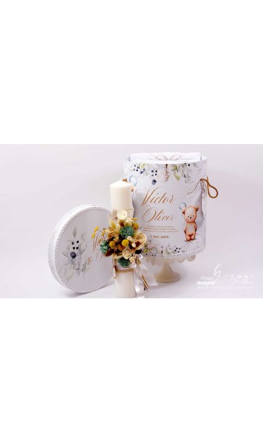 Trusou botez cu ursuleti si motive florale eucalipt Teddy Bear Nude 8